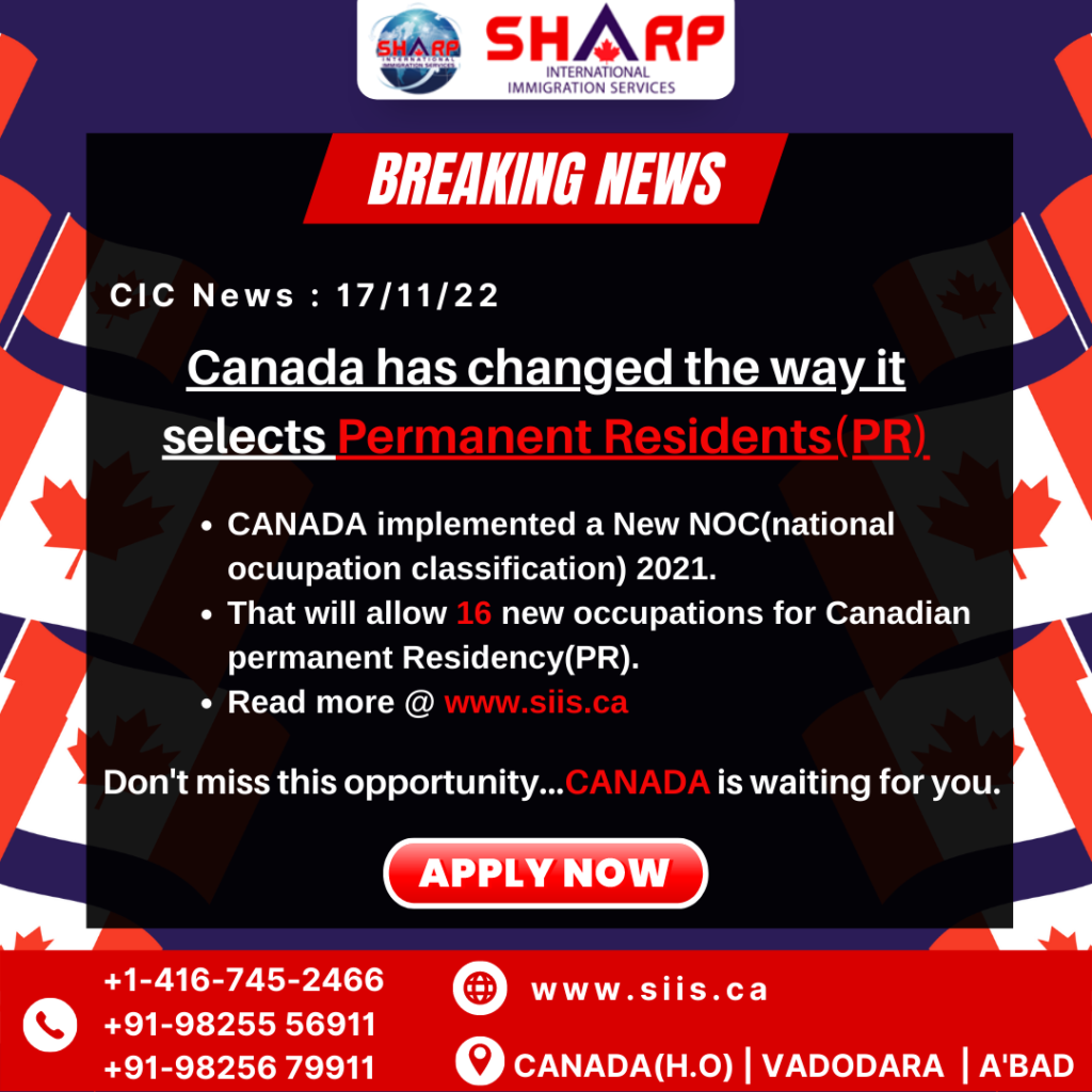 Canada has changed NOC for Permanent Residents(PR) Approval SIIS Canada