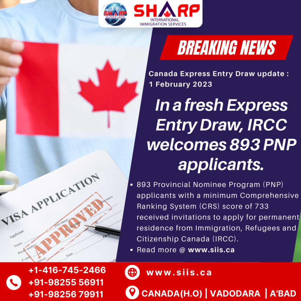 In a fresh Express Entry Draw, IRCC 893 PNP applicants. SIIS